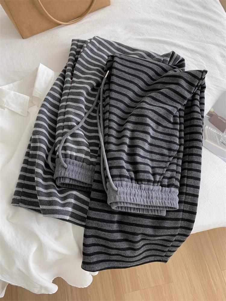 2025 Women's Retro Striped Korean-Style Wide-Leg Pants for Spring & Autumn