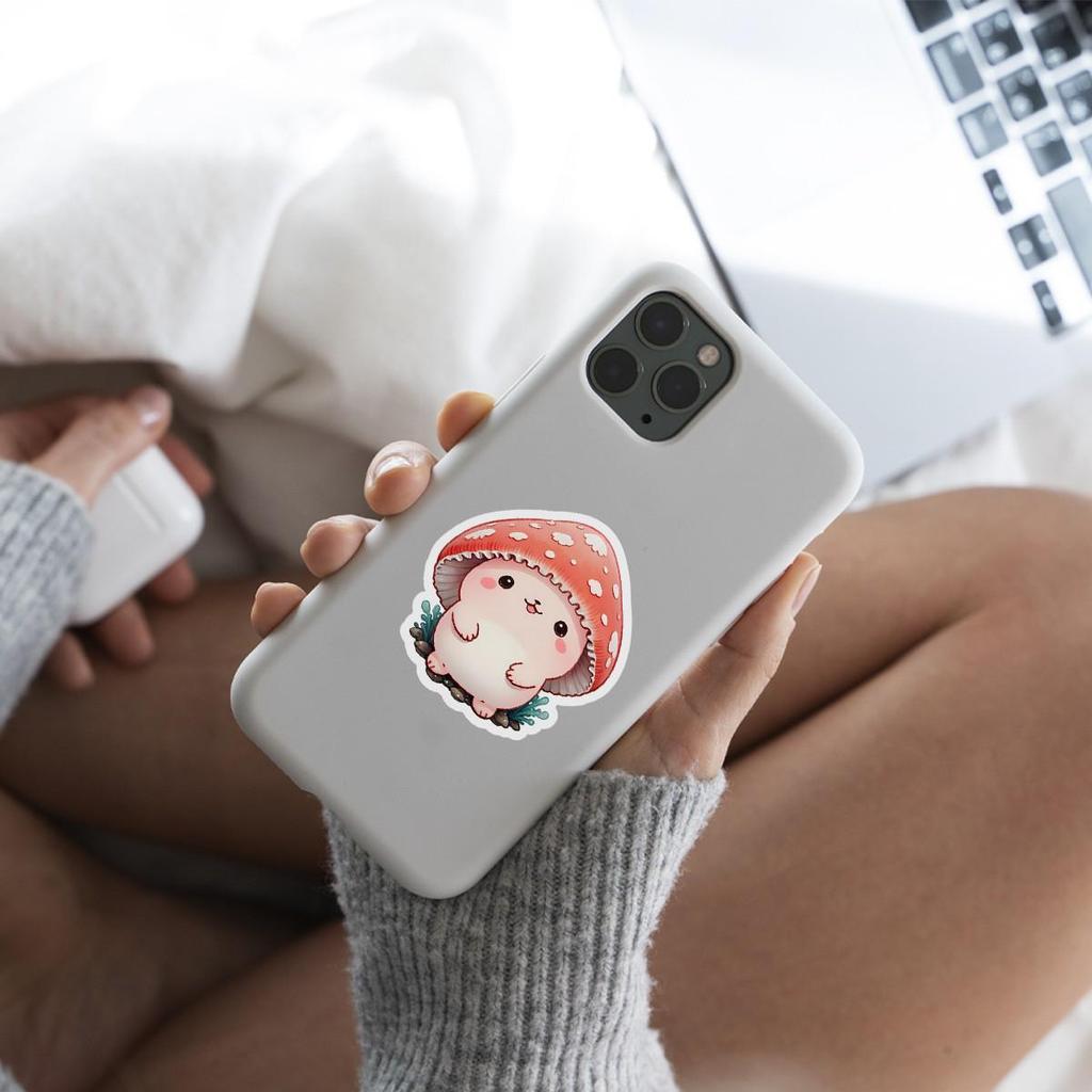 50 Cute Waterproof Watercolor Mushroom Stickers - Creative Decorative Stickers for Suitcases & Computers