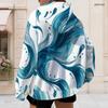 Women Plus Size Zip Up Hoodie Long Sleeve Drawstring Hood Blue White Tie Dye Print With Pockets