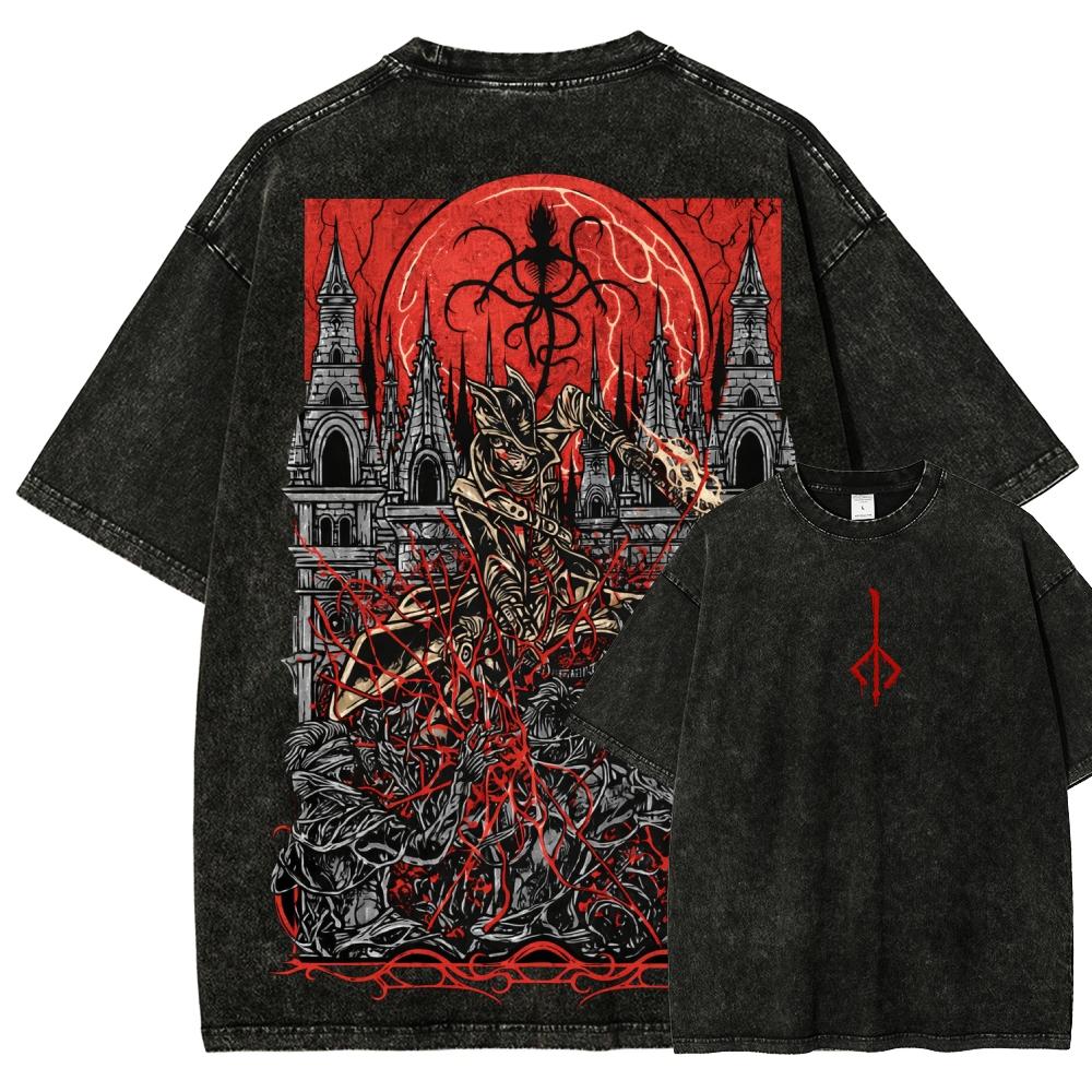 Blood Borne Anime Lover Washed T-shirt Year Round Clothing New Model Personality Clothes Plus Size Unisex High Quality Couples