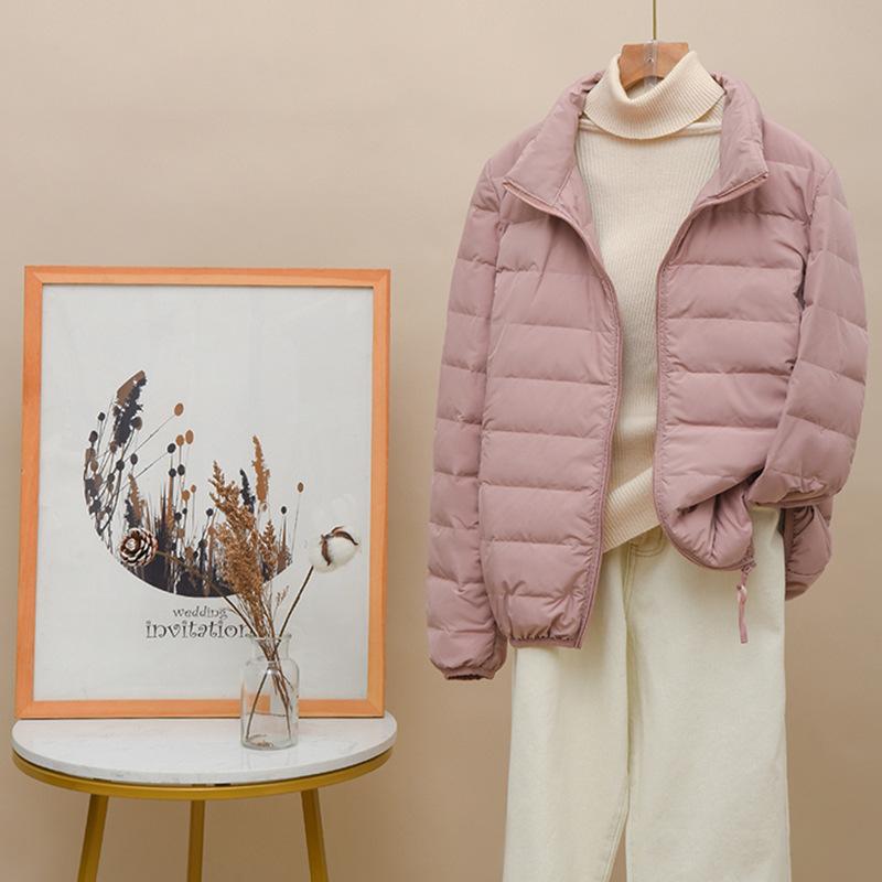 Seamless One-piece Woven Light and Thin Down Jacket Women's Short Stand-up Collar Lightweight Large Size Outdoor Sports Autumn and Winter Jacket Wint