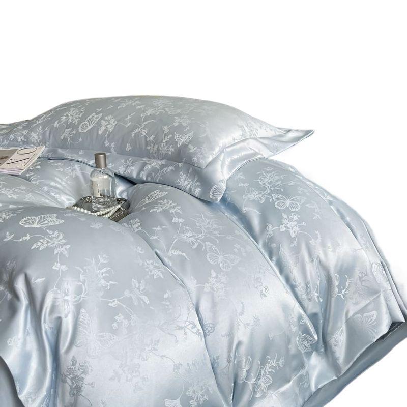 Luxurious Ice Silk Jacquard Duvet Cover Set - Summer Silky Bedding, Light Nude Three-Piece Set.
