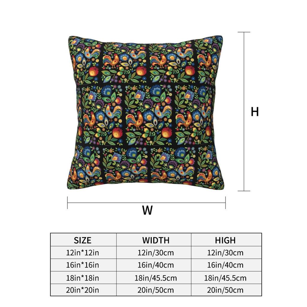 Polish Folk Roosters Square Pillowcase Cushion Cover Pillow Case Throw Pillow Cover for Home Bedroom Car