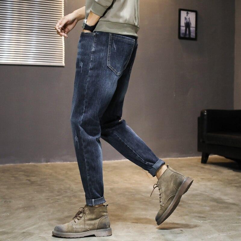 Men Jeans Casual Denim Straight Losse Dark Blue Jeans