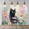 2D Premium Printed Watercolor Black Cat Backdrop Cute Cat Art Banner