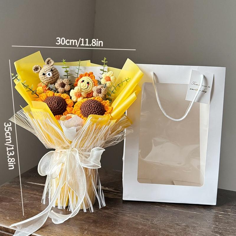 Mother'S Day Crochet Bouquet Finished Hand-Woven Artificial Flower Graduation Season Girl Friends Birthday Bouquet With Gift Bag