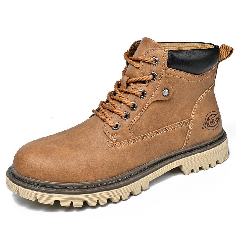 Men's Waterproof Slip On Faux Leather Hiking Boots for Male Outdoor Ankle Dress Boots Non-Slip Walking Short Booties Comfortable Workout Combat Boots