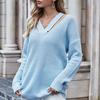 Dámský svetr s výřezy volný ležérní jednobarevný s výstřihem do V podzimní svetr pro každodenní nošení
