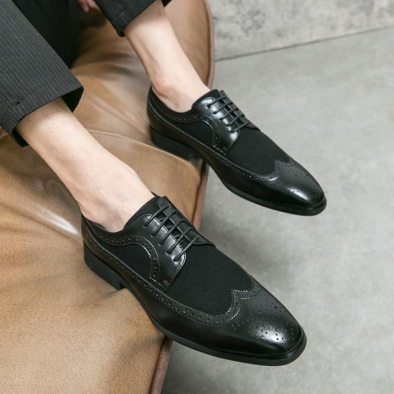 Men’s Derby Retro Leather Brogue Dress Shoes Formal Office Business Shoes Tuxedo Wedding Blazers Saddle Shoes Plus Size