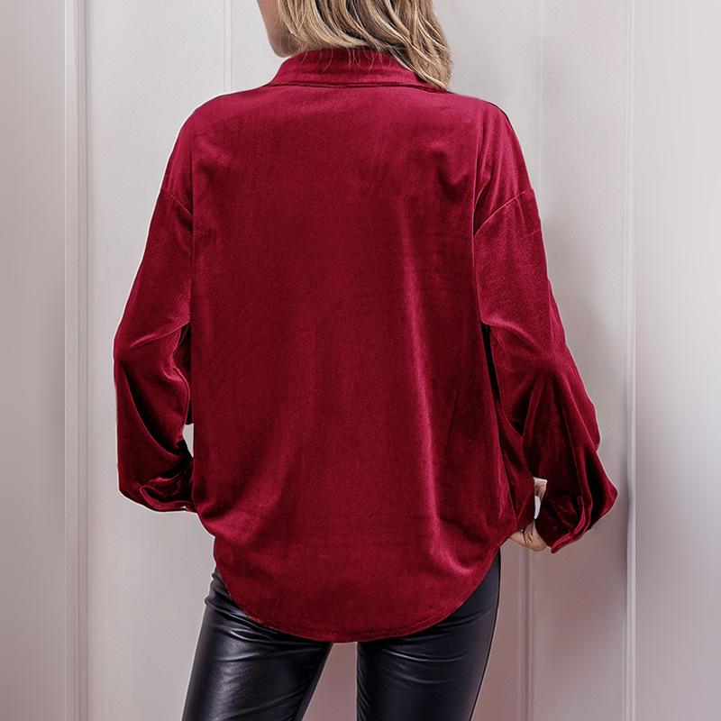 A Simple Autumn Style Coat with A Versatile Solid Color Lapel and Lantern Sleeve Shirt