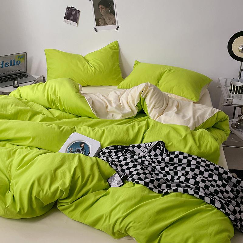 Japanese Solid Color Bed Set - Skin-Friendly, Breathable Sheets and Quilt Cover for Dormitories