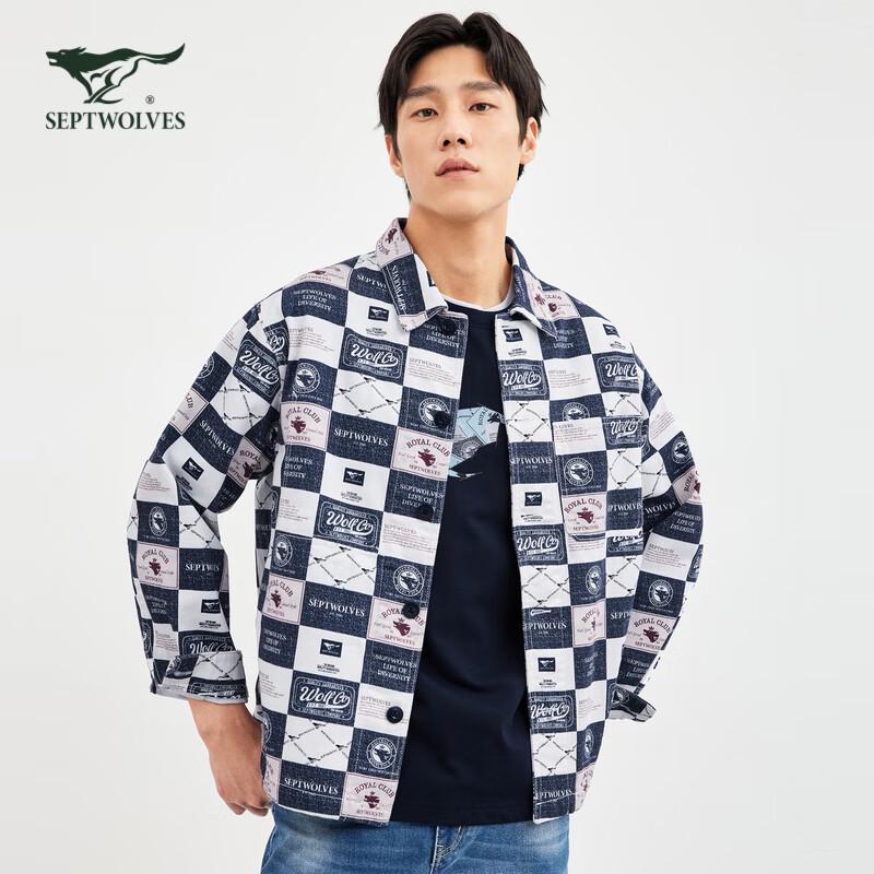 

Septwolves Men s Wolf Print Lapel Denim Jacket 2XL (185cm)