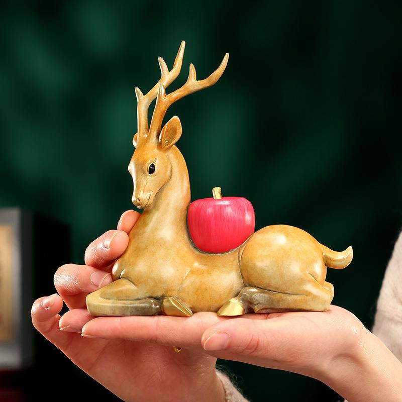 Color Copper Yi Lu Ping An Home Office Xianglu Crafts Desktop Sika Deer Mini Small Decoration