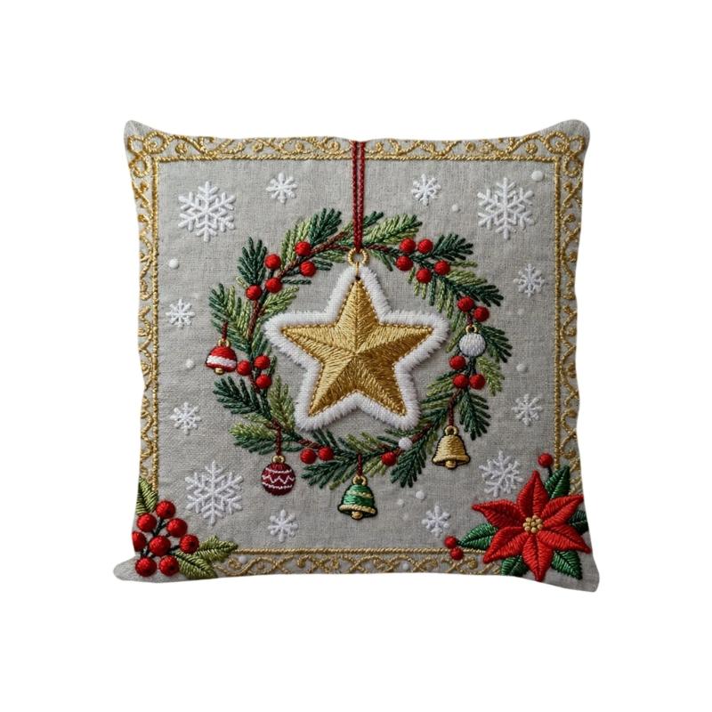 Festives Embroidered Linen Cushion Cover For Sofa Bedroom Decors With Invisible Zippers Christmas Deer Snowman Theme