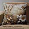 1 Pillowcase 2D Flat Printed Linen Style Pillowcase Cover with Wheat and Bird Pattern Polyester Pillowcase Sofa Cushion Cover