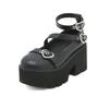 2022 Spring Women British Style Retro Leather Pumps, Block Heel Platform Thick‑Sole Vintage Fashion Ladies Casual Single Shoes
