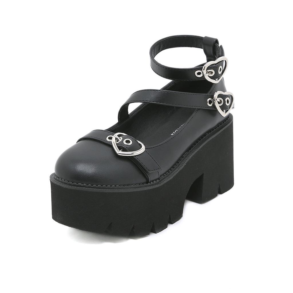 2022 Spring Women British Style Retro Leather Pumps, Block Heel Platform Thick‑Sole Vintage Fashion Ladies Casual Single Shoes