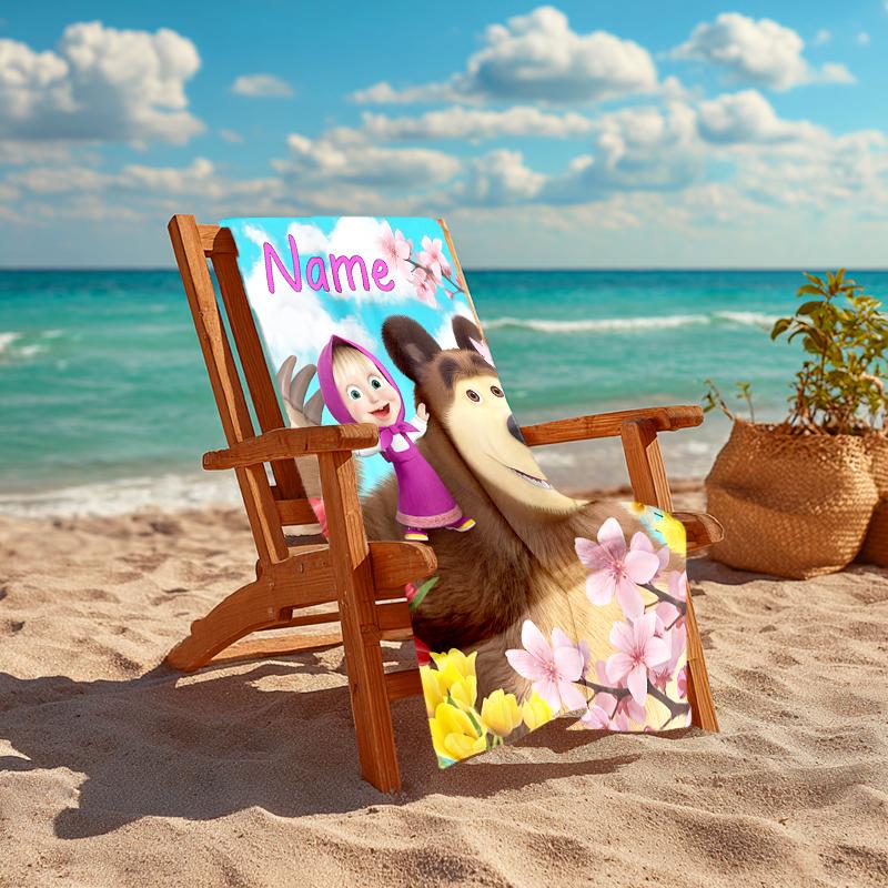 Personalized customized proof beach towel with Masha and the Bear pattern - soft, absorbent,quick-drying,perfect swimming,camping&bathing