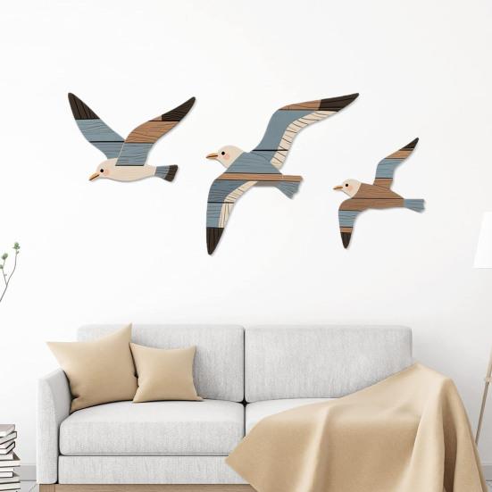 3Pcs/Set Wooden Seagull Wall Decoration Farmhouse Rustic Flying Gull Wall