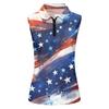 Sleeveless Golf Polo Shirt with Zipper Collar Women's Casual Athletic Top Independence Day Print Sports Vest for Outdoor Activities