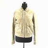 Full Zip Sheepskin Leather Blouson Jacket Women's M Beige Shiny Fabric Riders Style