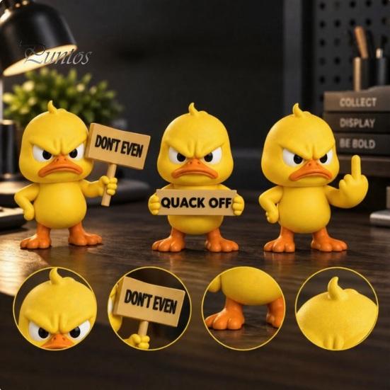 Quirky Office Decorations Angry Duck Figurine Collection, Funny Yellow Desktop Ornament, Cute Grumpy Fun Desk Accessories Statue for Home Car