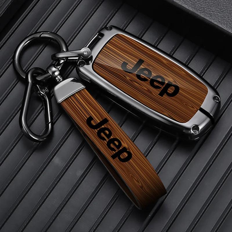 For Jeep Zinc Alloy Wood Grain Car Key Case For Jeep Grand Cherokee WK2 KL Wrangler JK Renegade Commander Compass 2018 2022 A