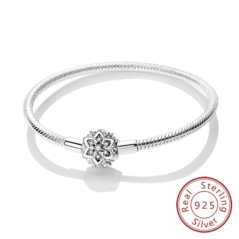 Originální náramek 925 Sterling Silver Náramek s přívěsky 17-20CM Zlaté Srdce Klíč Lásky Vločka Náramek Manžeta Dámské Šperky Dárek