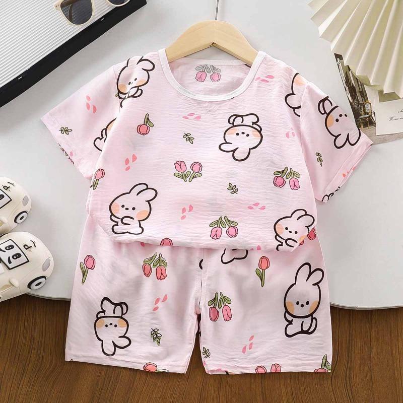 Kids Two Piece Short Sleeve Shorts Homewear Pajama Set For Boys And Girls