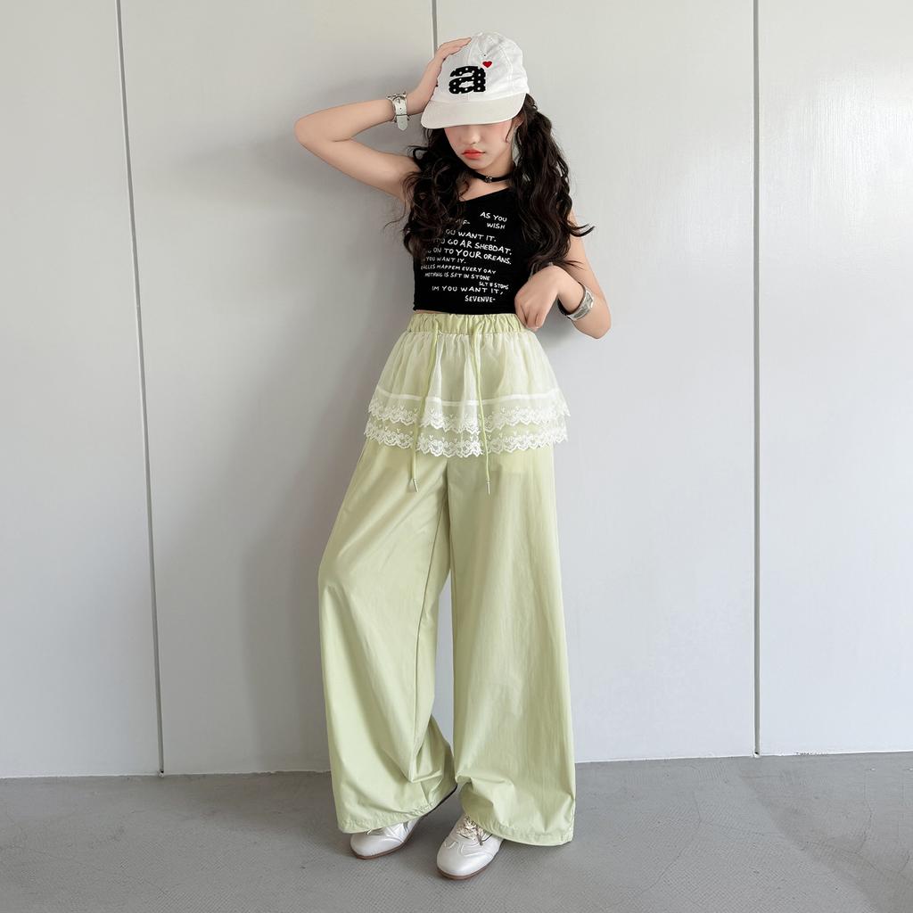 Girls' pants summer thin style children's lace lace lace fart curtain wide leg pants summer breathable big children's quick drying sports pants