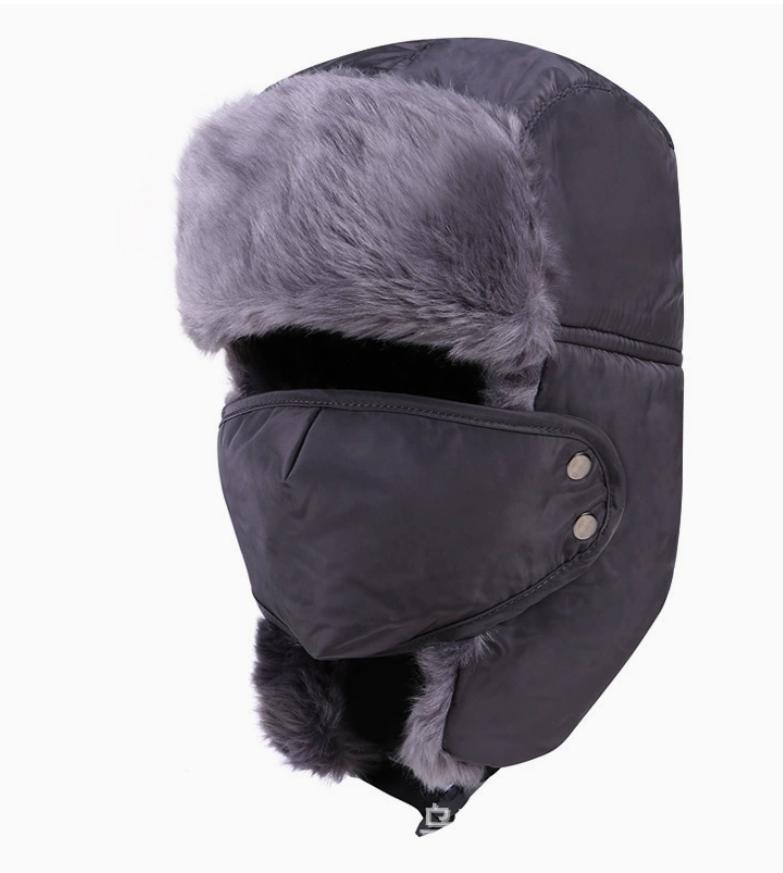 Unisex Warm Russian Troop Style Winter Aviator Bomber Hats with Fur Windproof Mask 100% Polyester Plush for Hunting Trapper
