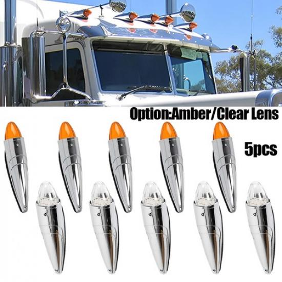 17 LED Chrome Amber 5X Cab Roof Marker Light For Peterbilt Kenworth Freightliner