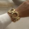 Wide Bangles Minimalist Hollow Out Alloy Copper Color Bracelets For Women Accessories Fashion Jewellery Engagement Party Gift