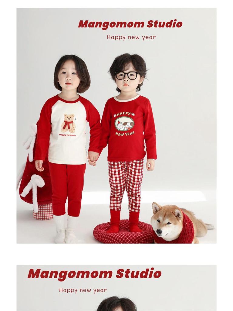 Children's New Year Warm Cotton Outfit: Birth Year Red Autumn Set for Boys and Girls
