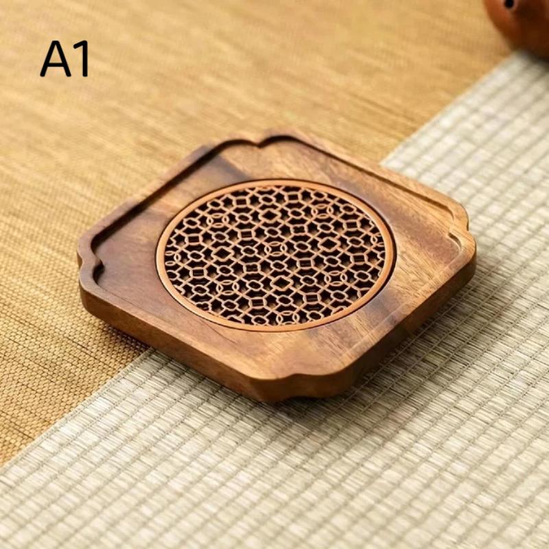 Wooden Wave Pattern Teapot & Cup Mat Heat Insulated Cup Mat Ceremony Accessory Purple Clay Cup Pad Dining Table Tea Tray Mat