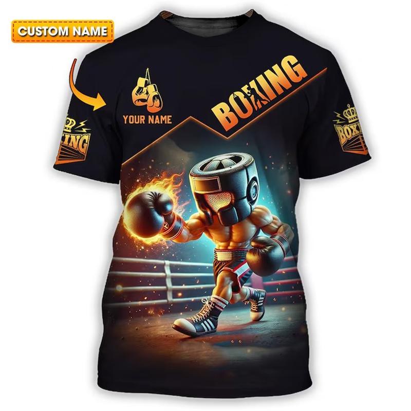 Boxing Gloves Print T-shirt Men's Clothing DIY Personality Name O Neck T Shirts Harajuku Flame Cool Streetwear 2025 Novelty Top