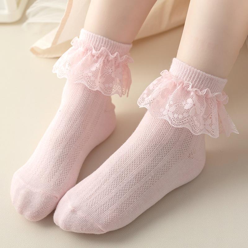 

Летние кружевные хлопковые носки для девочек - Легкие сетчатые носки в стиле принцессы L for 3-5 years розовый