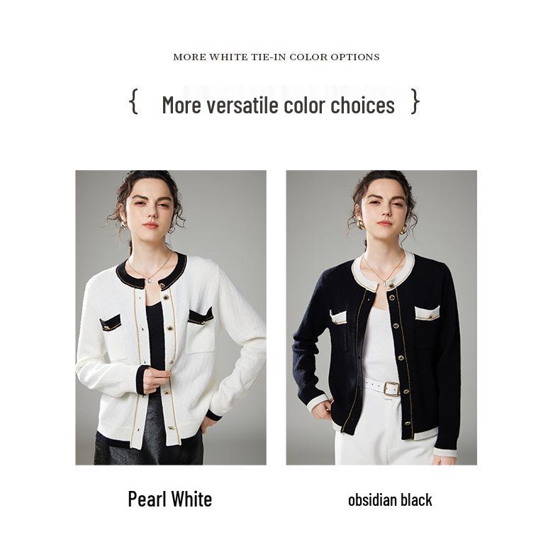 2024 Women's Luxury Round Neck Color Block Cashmere Cardigan Sweater