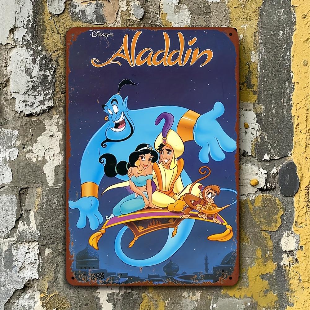 

[Подарунки на випускний] Оригінальний металевий бляшаний знак Disney 1 шт. Настінне мистецтво, тематика Аладдіна та принцеси Жасмін та Джина, вишуканий візерунок, бляшана па 20x30cm（7.8x11.8inch）