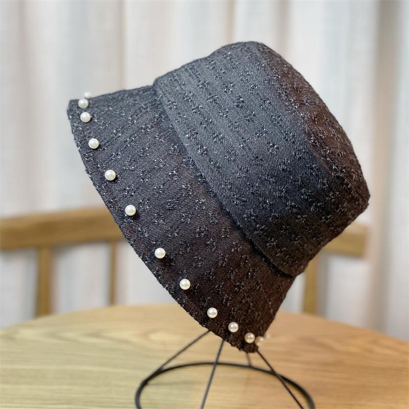 New Retro Washed Denim Pearl Bucket Hat Women's Autumn and Winter Bucket Basin Hat Children