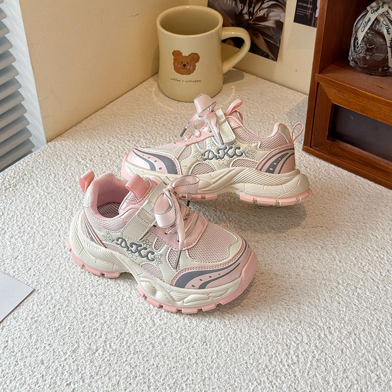

Girls sneakers 2025 new autumn mesh breathable children s dad shoes bow big children spring and autumn versatile 26