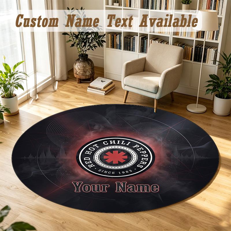 Round Rug Custom NameRed Hot Chili Peppers Pattern Non Slip Carpet Home Floor Decor