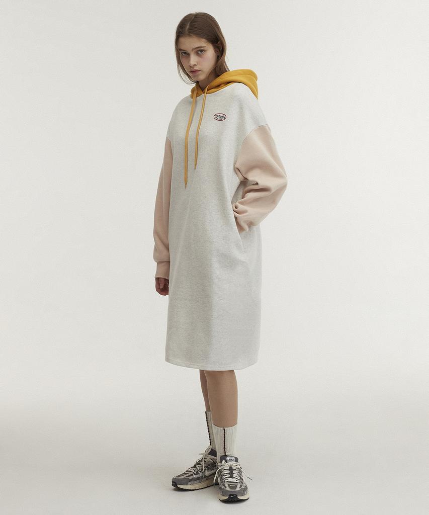 BETWEEN A AND B Hooded Long Jersey Fleece-Lined Dress [Light Gray]