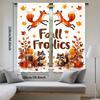 Set Of 2 Thanksgiving Fox Raccoon Cartoon Autumn Maple Leaf Curtains Polyester Semi Translucent Design Fall Fol Curtain Made With Rod Pocket