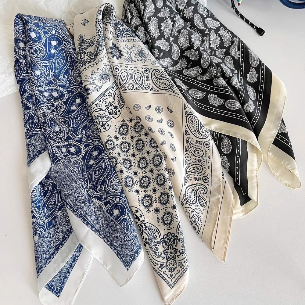 Small Satin Print Wrap Headkerchief 70×70cm Hair Neck Tie Scarf Vintage Women Silk Scarf
