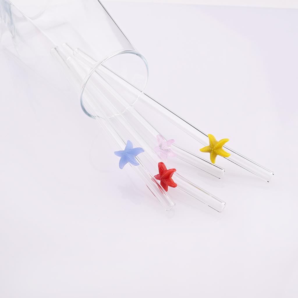 6pcs Starfish Bent Straw Set Milk Shake Coffee Straw High Borosilicate Glass Drinking Straws Set with Brush Party Bar Drinkware
