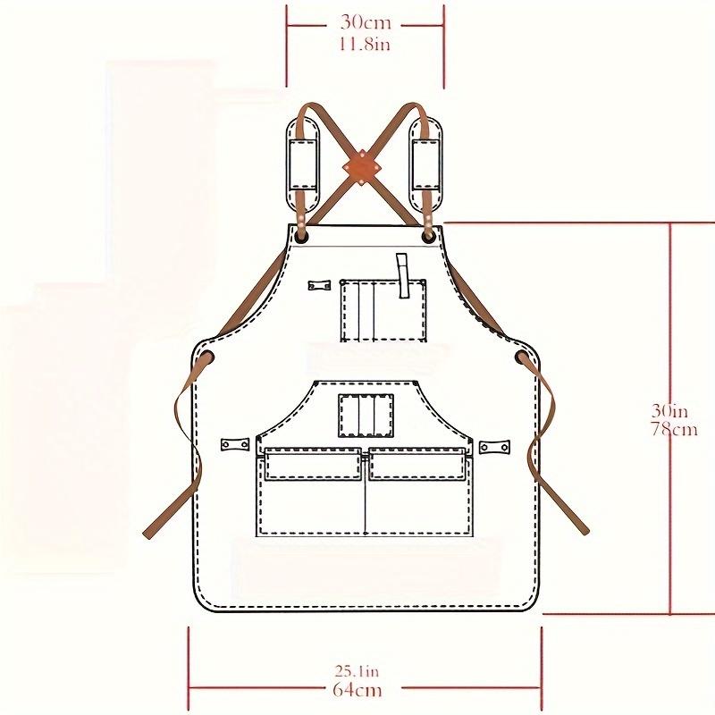 Durable Cotton Canvas Apron w/ Pockets for Woodworking, Electrician, Gardening. Adjustable Leather Straps & Metal Buckles.
