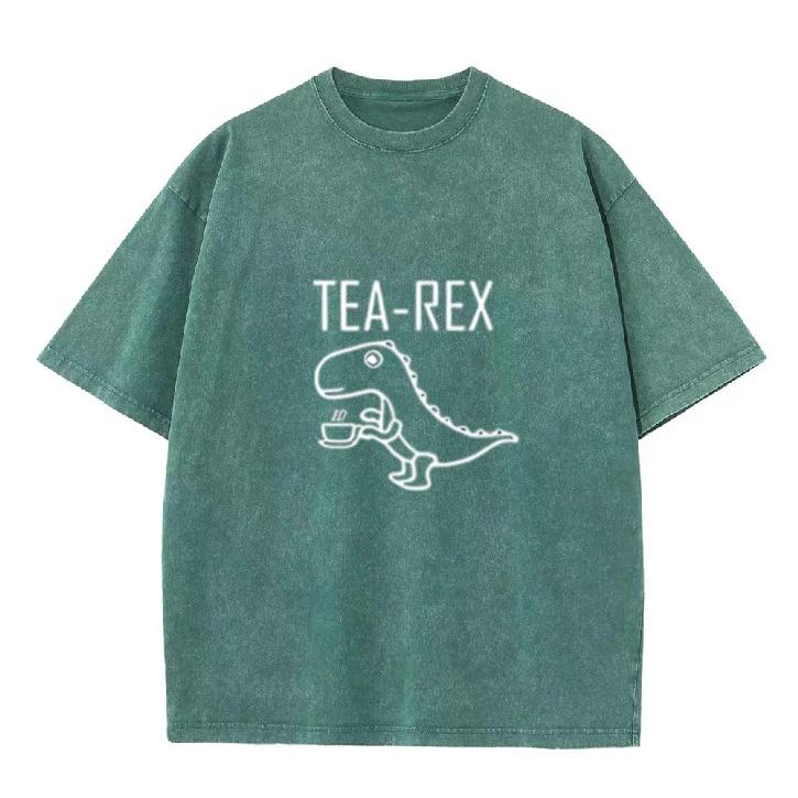 Tea-Rex Funny T-Rex Dinosaur Graphic T-Shirt, Vintage Washed Oversized Cotton Tee, Streetwear Tops S разноцветный