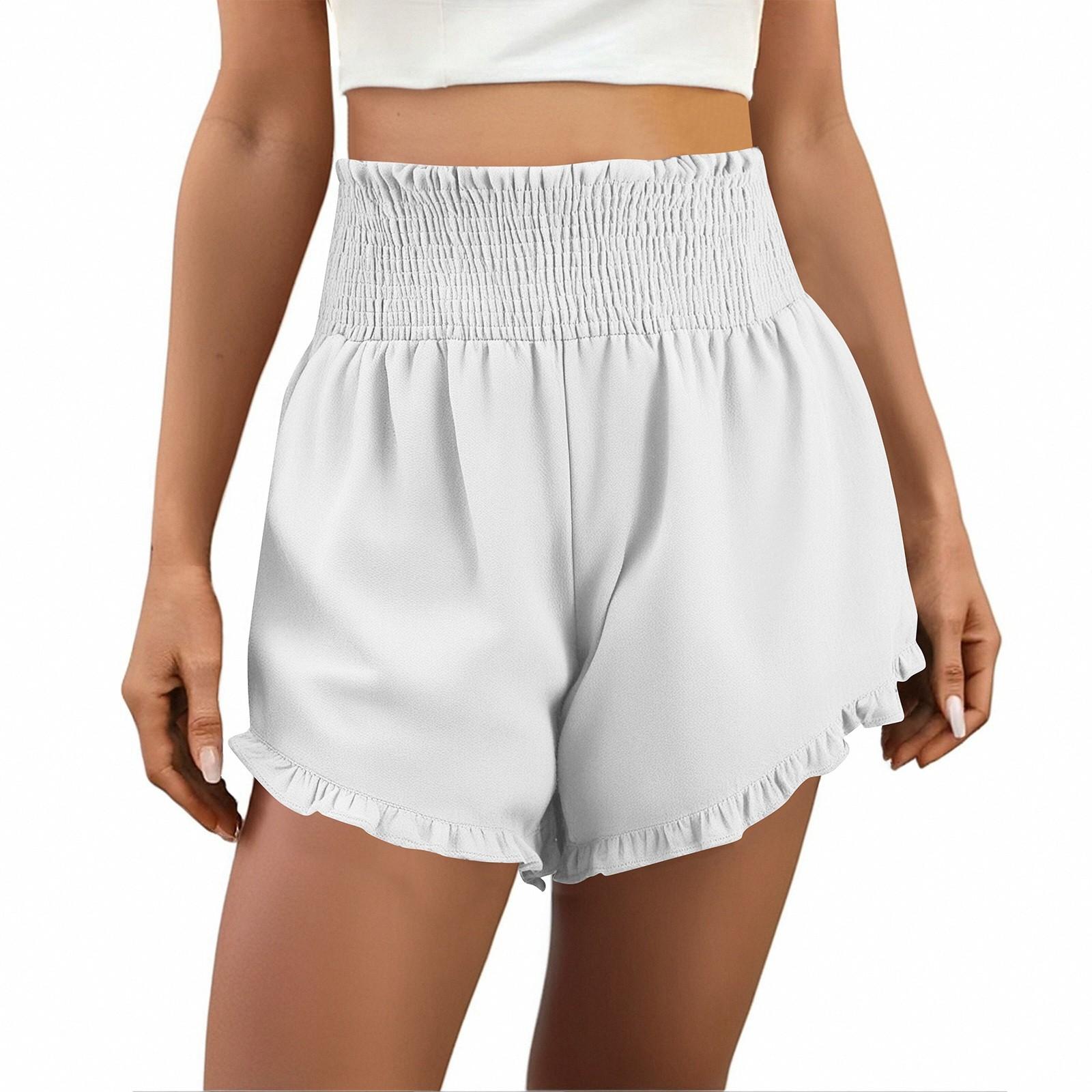 

Women s Fashion Color Elastic Waist Slim Loose Loose Irregular Hem Casual Shorts Pants XXL білий