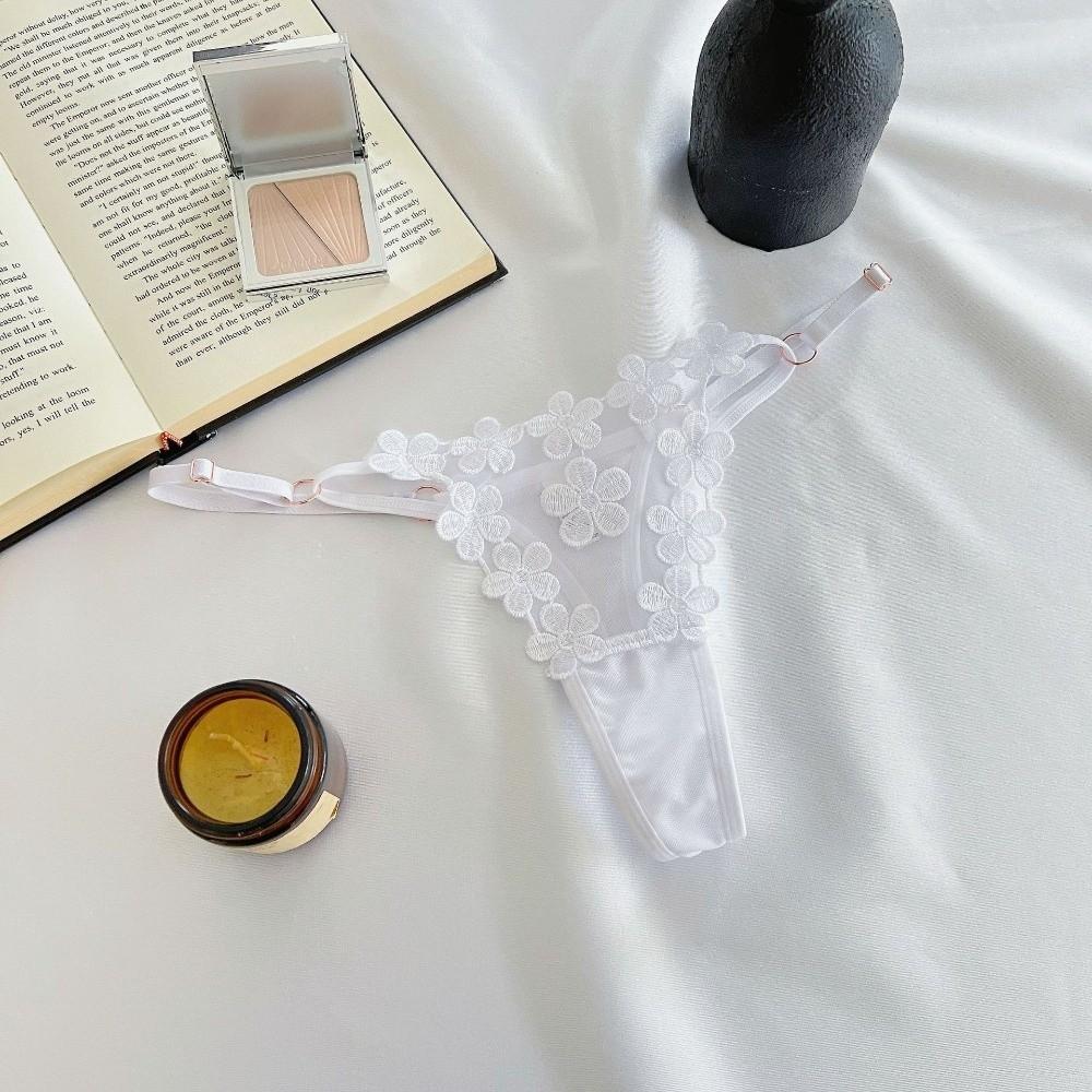 Low Waist Underwear for Women Mesh Hollow Thin Belt Thong Embroidery Floral Panties  Hotel